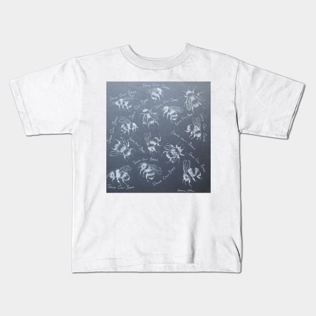 Monochrome, bumblebees "Save Our Bees" Kids T-Shirt by Casimirasquirkyart